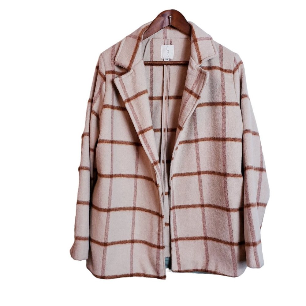 Joie Womens Coat Medium Neutral Plaid Cozy Flannel Jacket Shacket Boho New